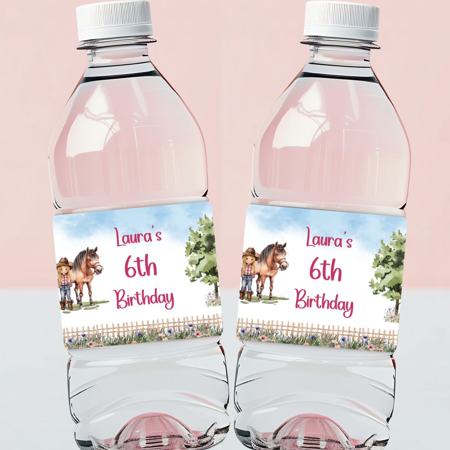 Editable Birthday Water Bottle Label - Saddle Up Girl