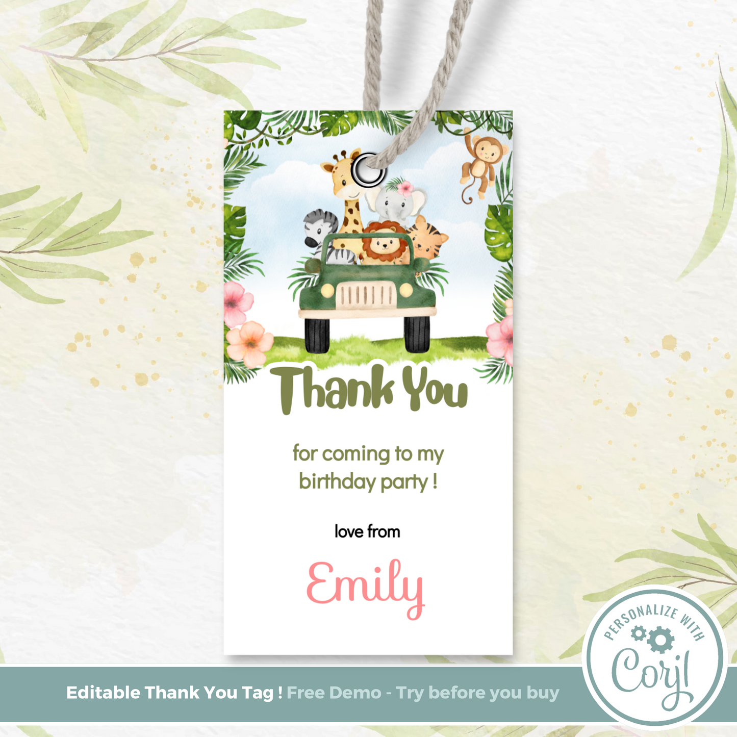 Editable Birthday Thank You Tag - Safari