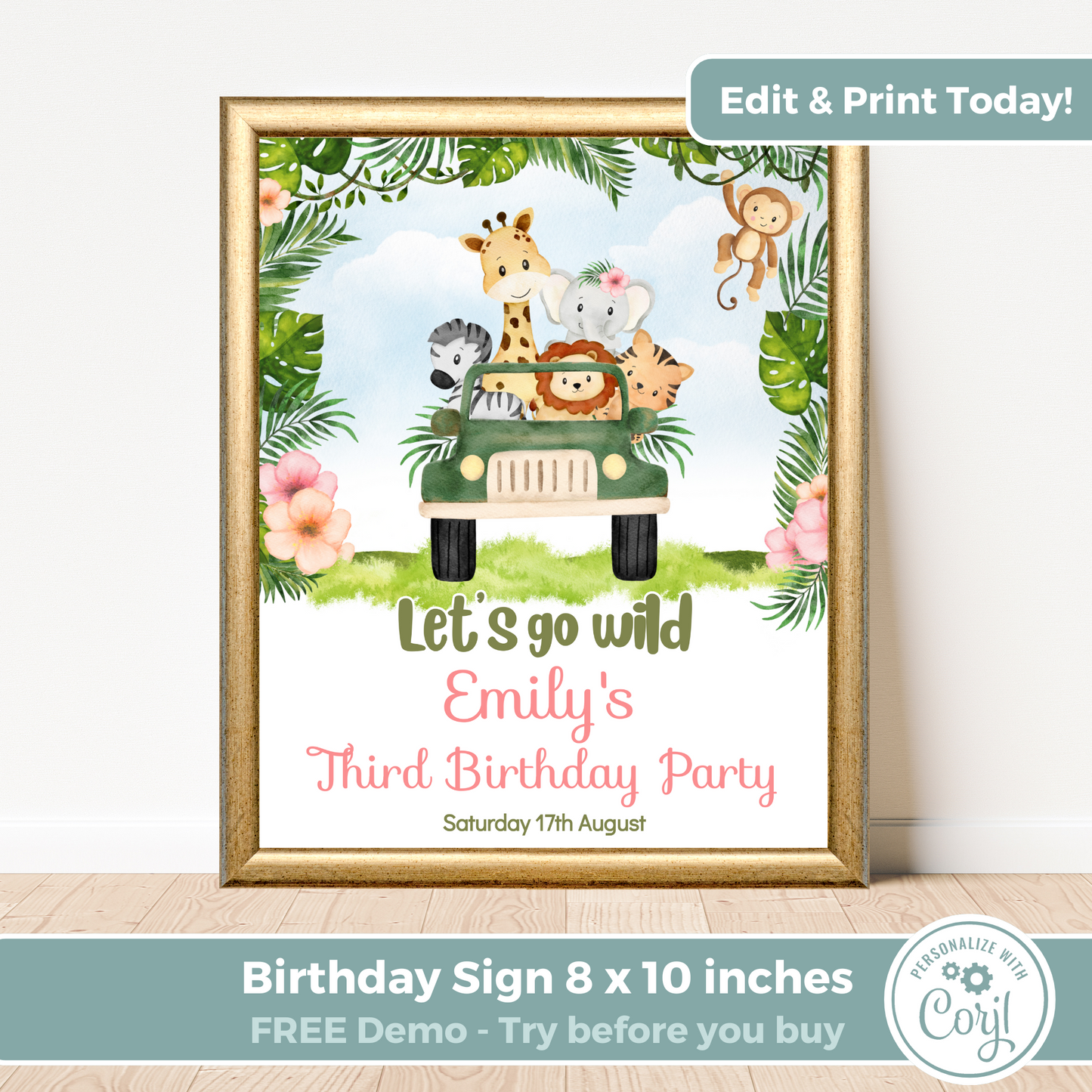 Editable Birthday Welcome Sign - Safari