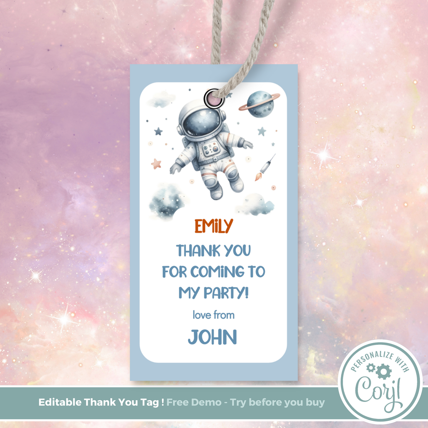 Editable Birthday Thank You Tag - Spaceman