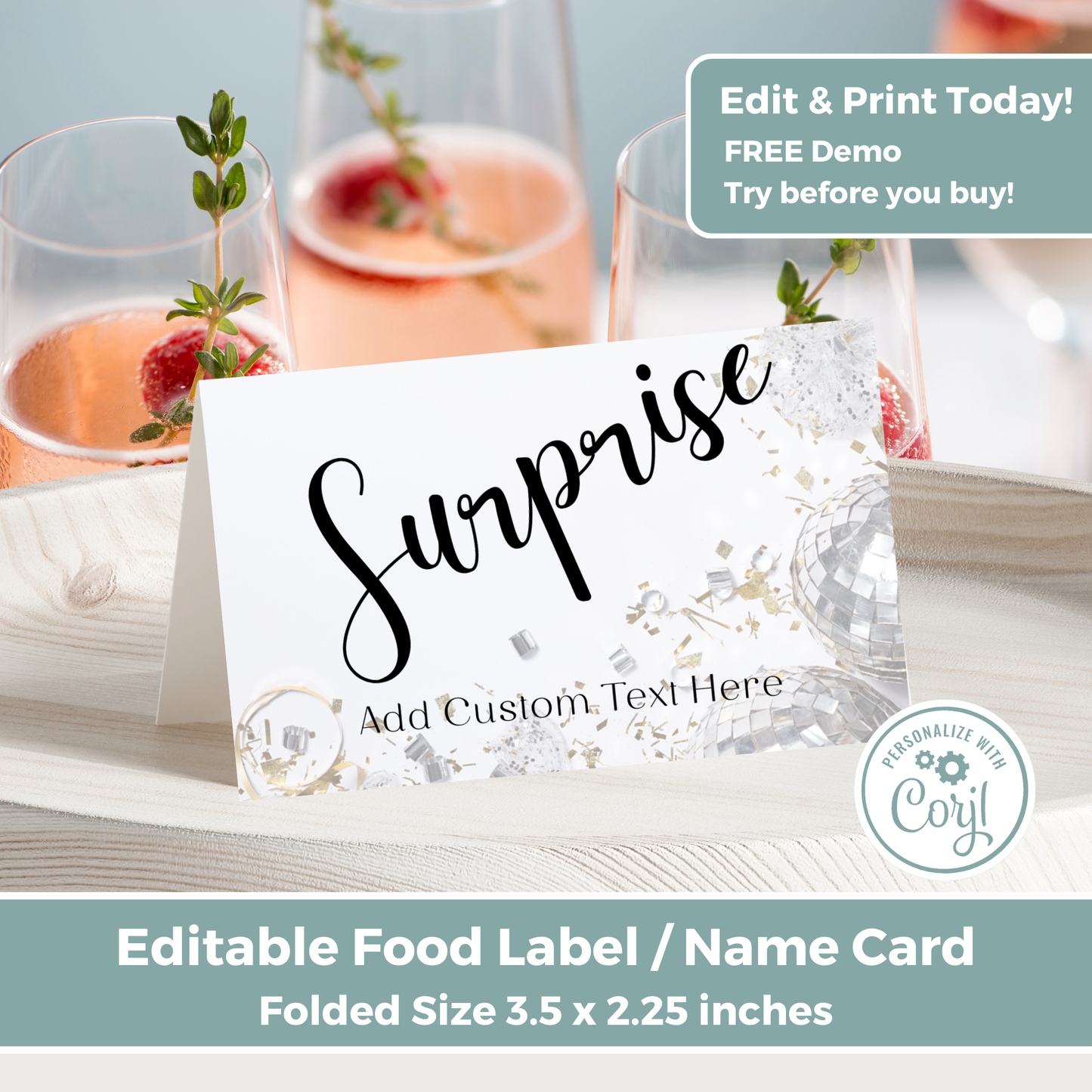 Editable Birthday Food Label / Name Card - Surprise
