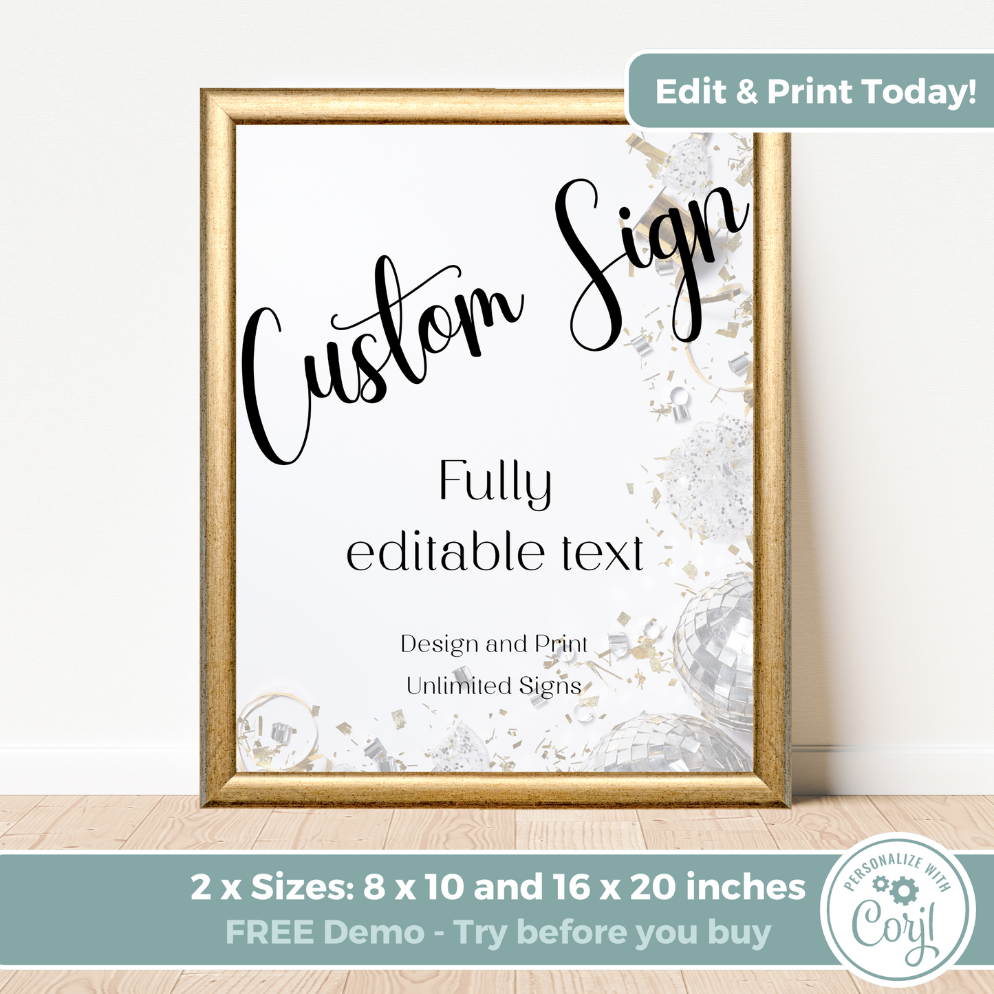 Editable Birthday Custom Sign - Surprise Black