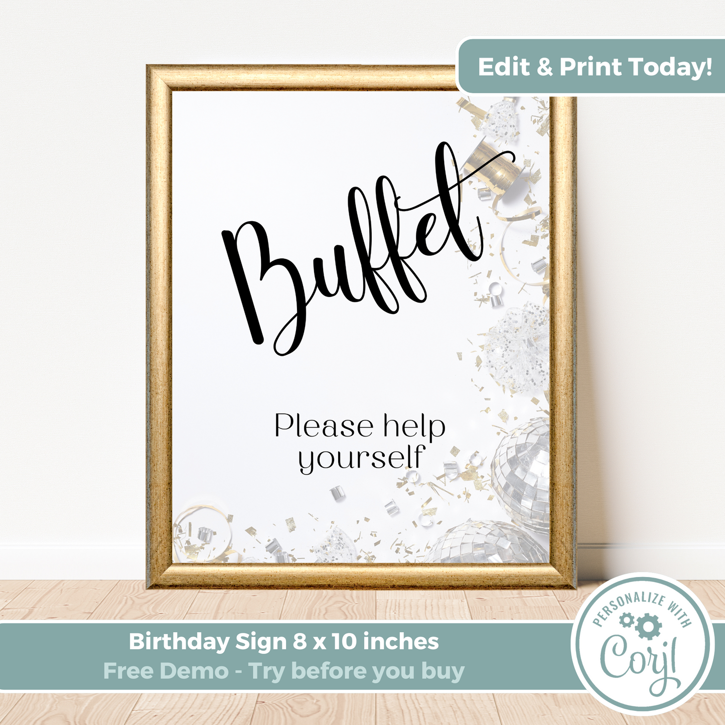Printable Birthday Buffet Sign - Surprise Black
