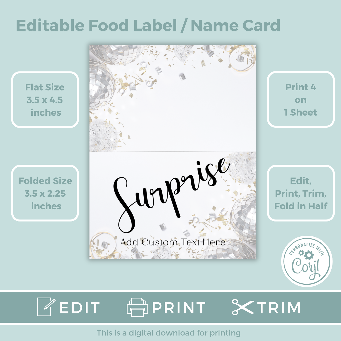 Editable Birthday Food Label / Name Card - Surprise