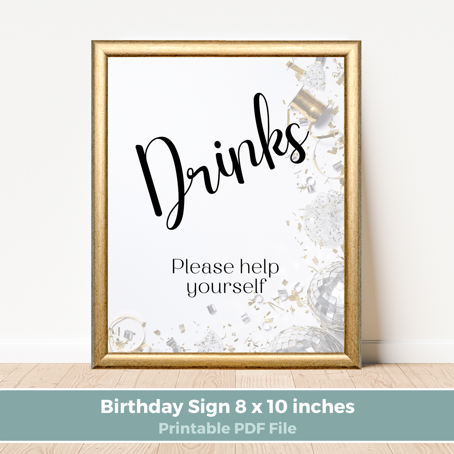 Printable Birthday Drinks Sign - Surprise Black
