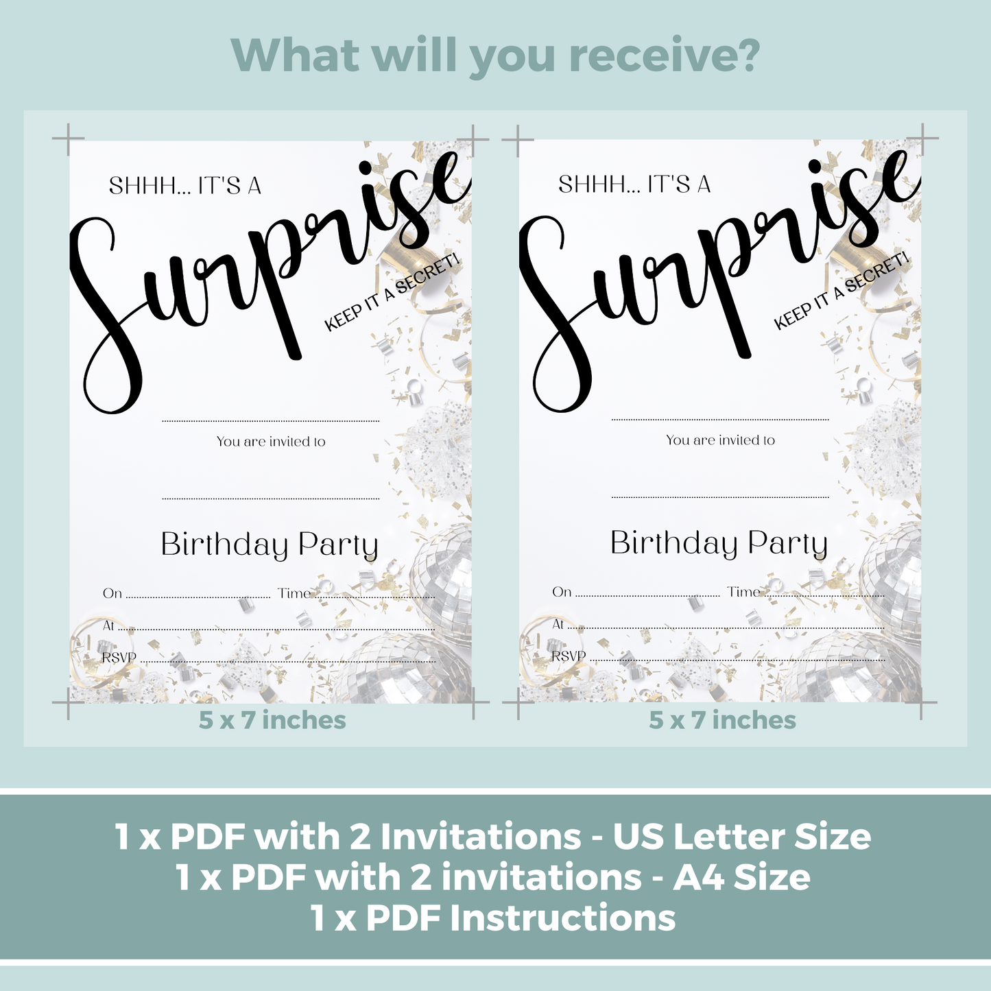 Printable Fill In Birthday Invitation - Surprise Black