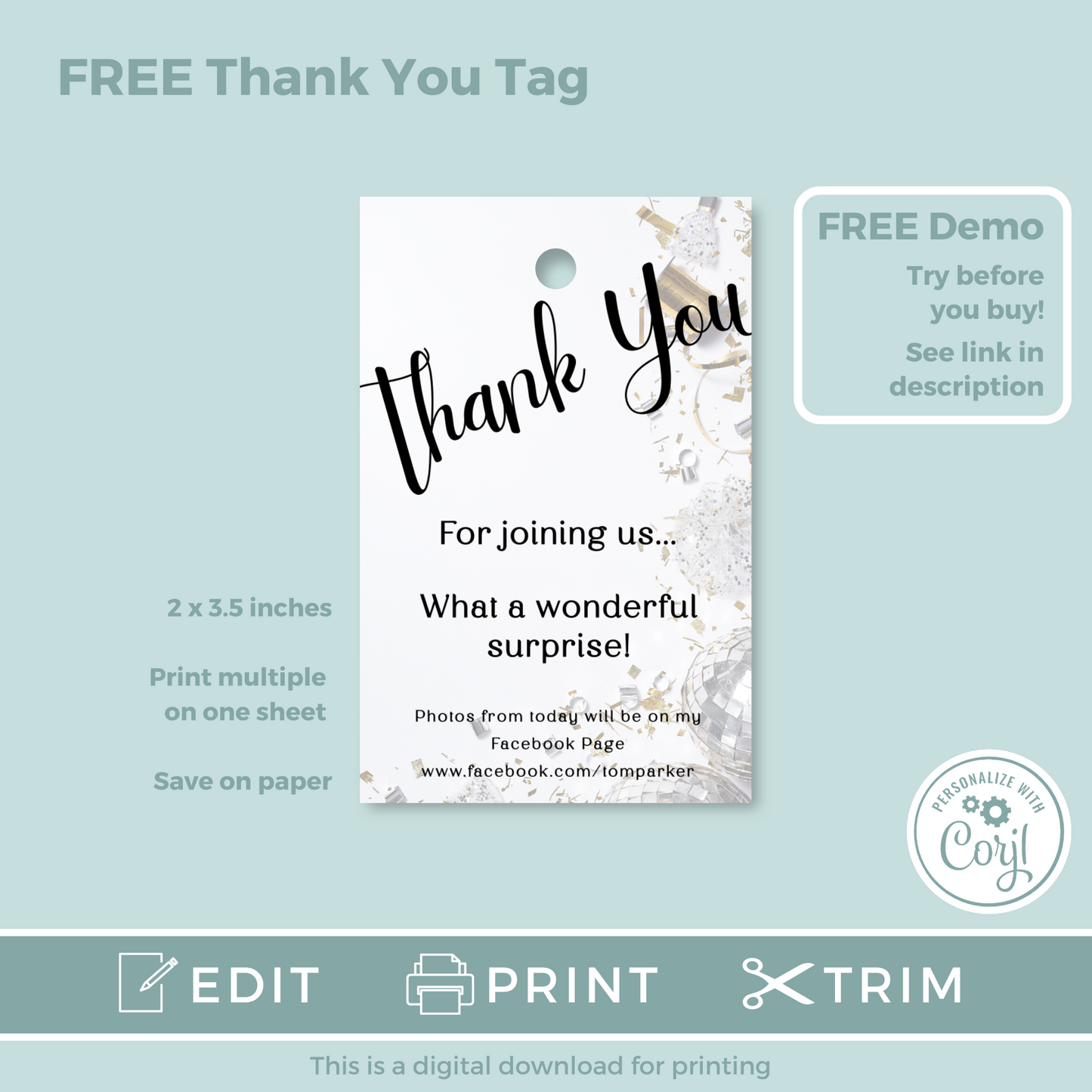 Editable Birthday Invitation and FREE Thank You Tag - Surprise Black