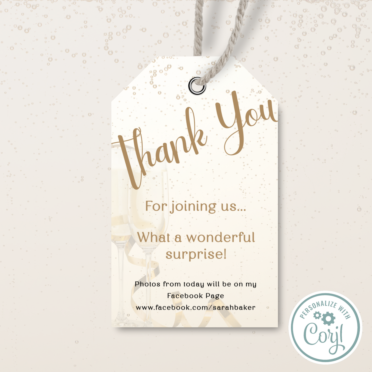 Editable Birthday Thank You Tag - Surprise Gold