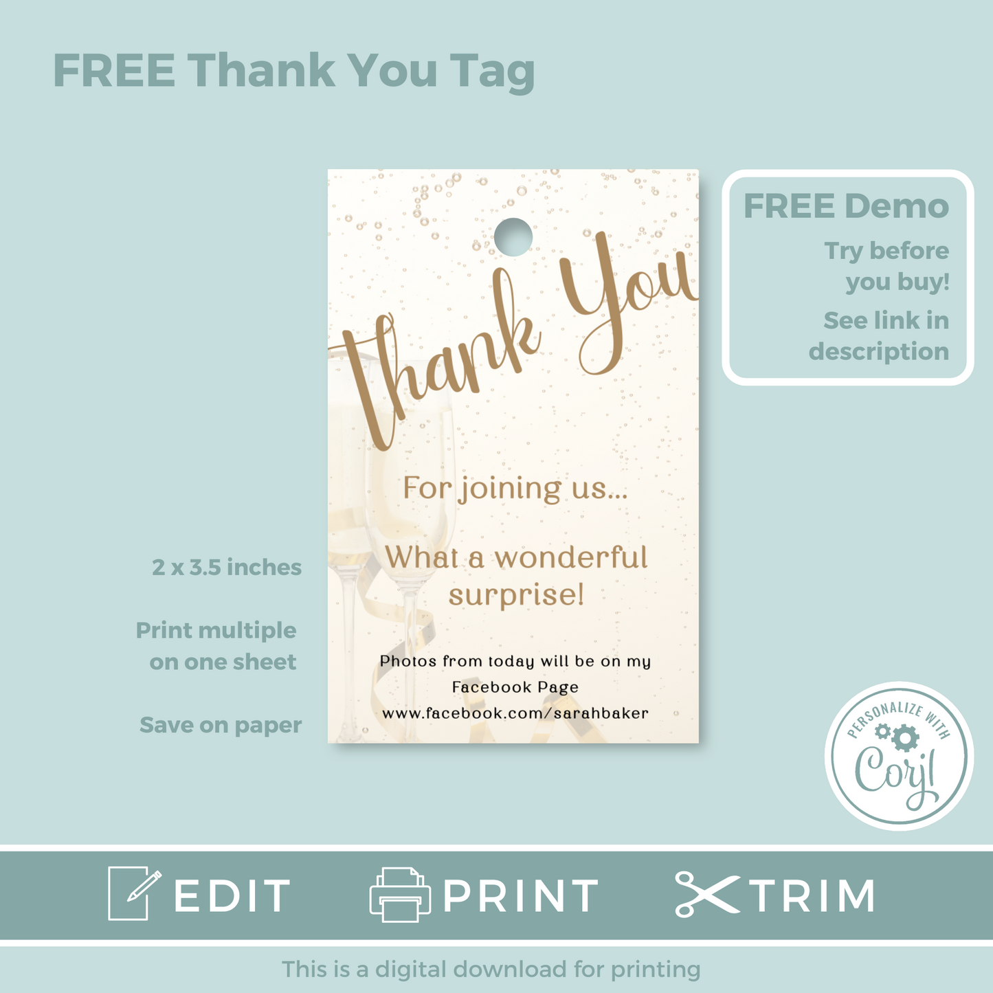 Editable Phone Birthday Invitation and FREE Thank You Tag - Surprise Gold