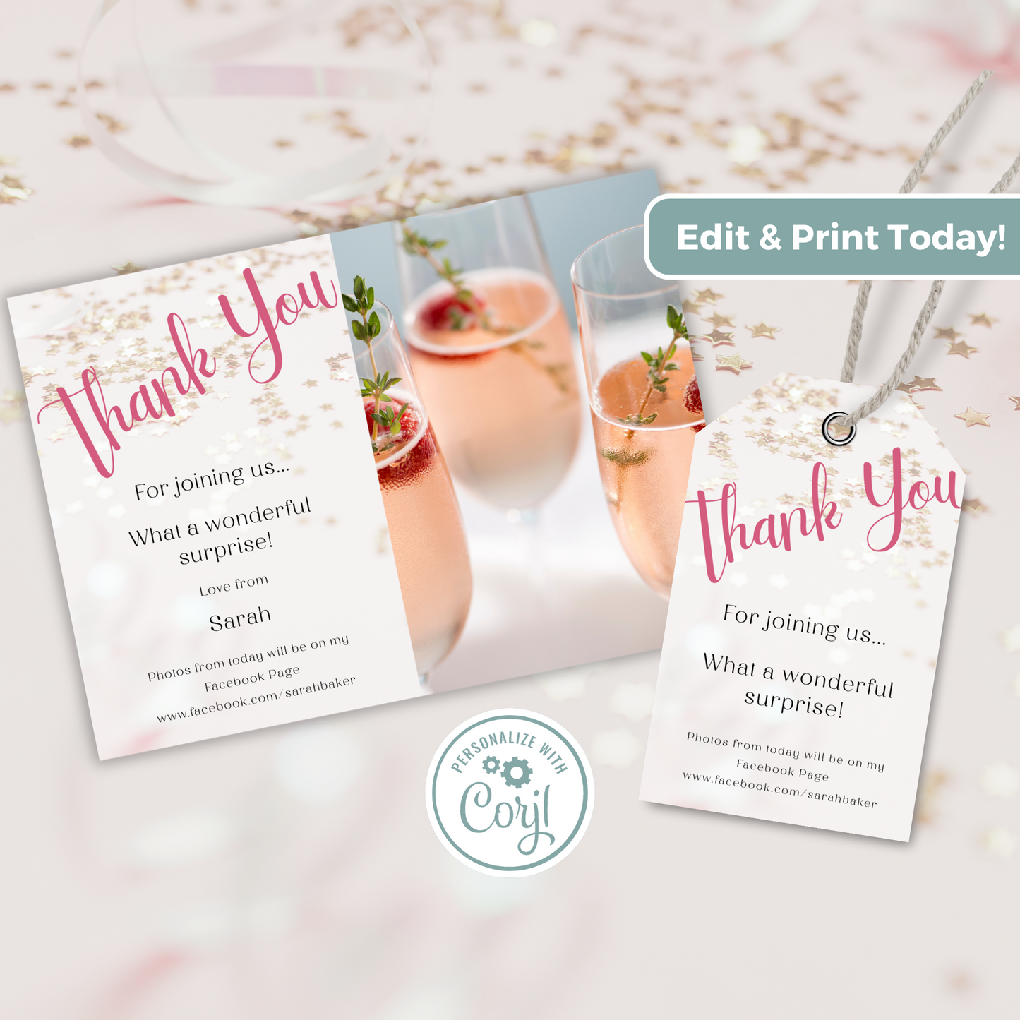 Editable Thank You Card - Surprise Pink