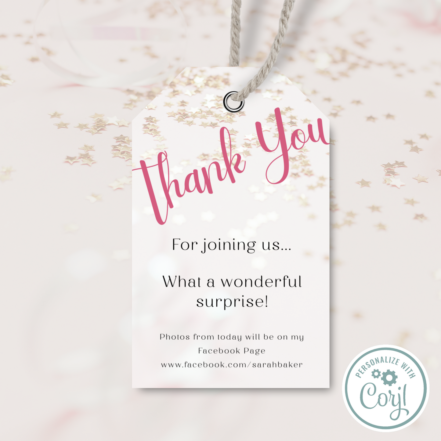 Editable Birthday Thank You Tag - Surprise Pink