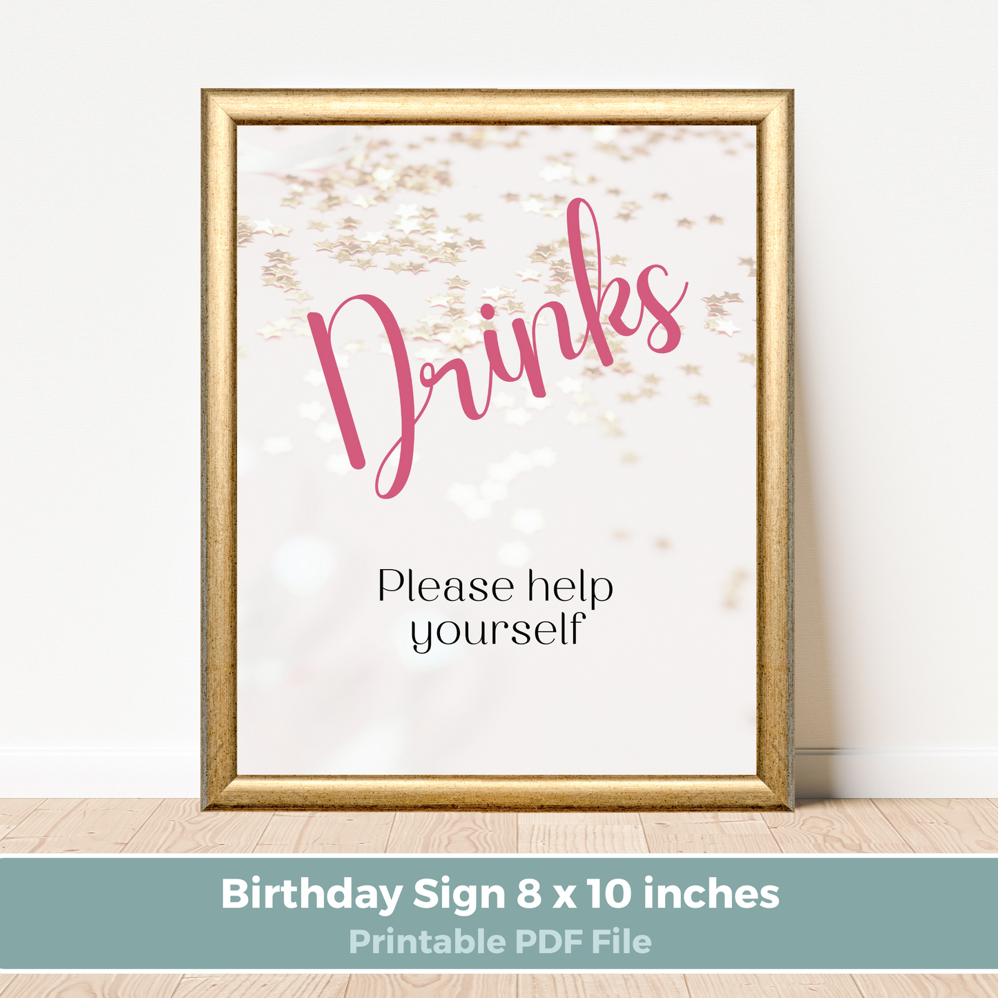Printable Birthday Drinks Sign - Surprise Pink