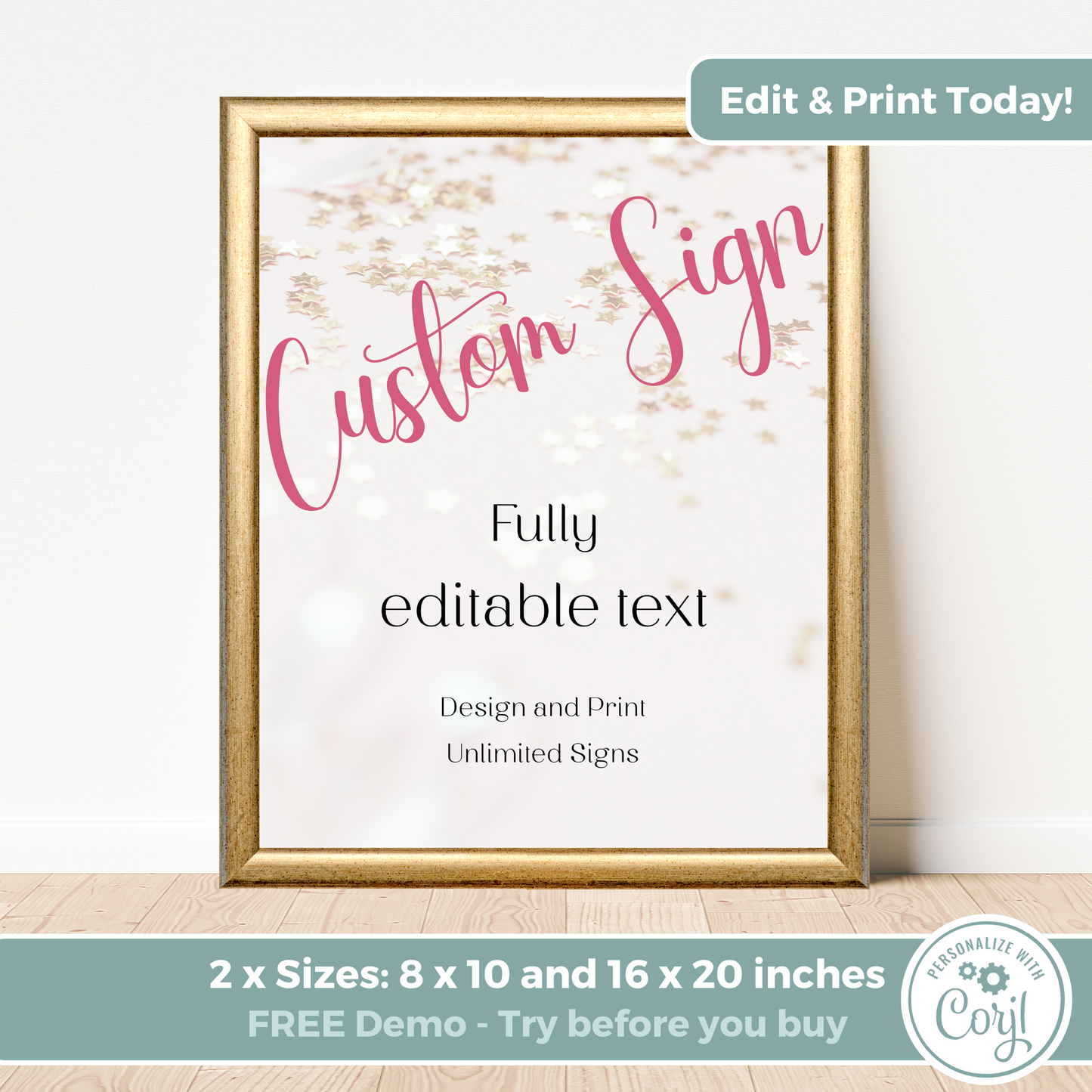 Editable Birthday Custom Sign - Surprise Pink
