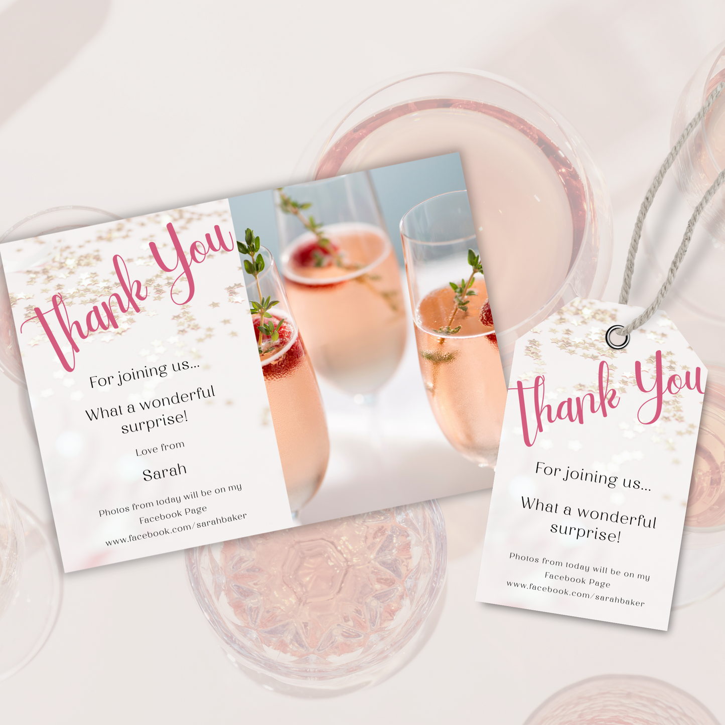 Editable Thank You Card - Surprise Pink
