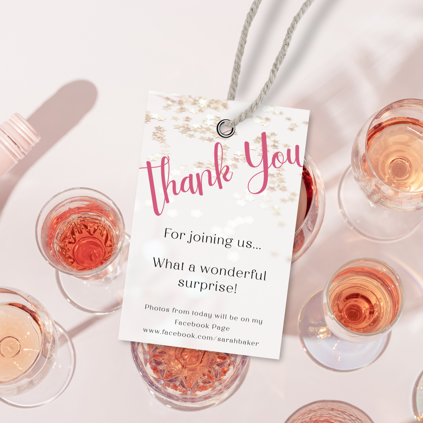 Editable Birthday Thank You Tag - Surprise Pink