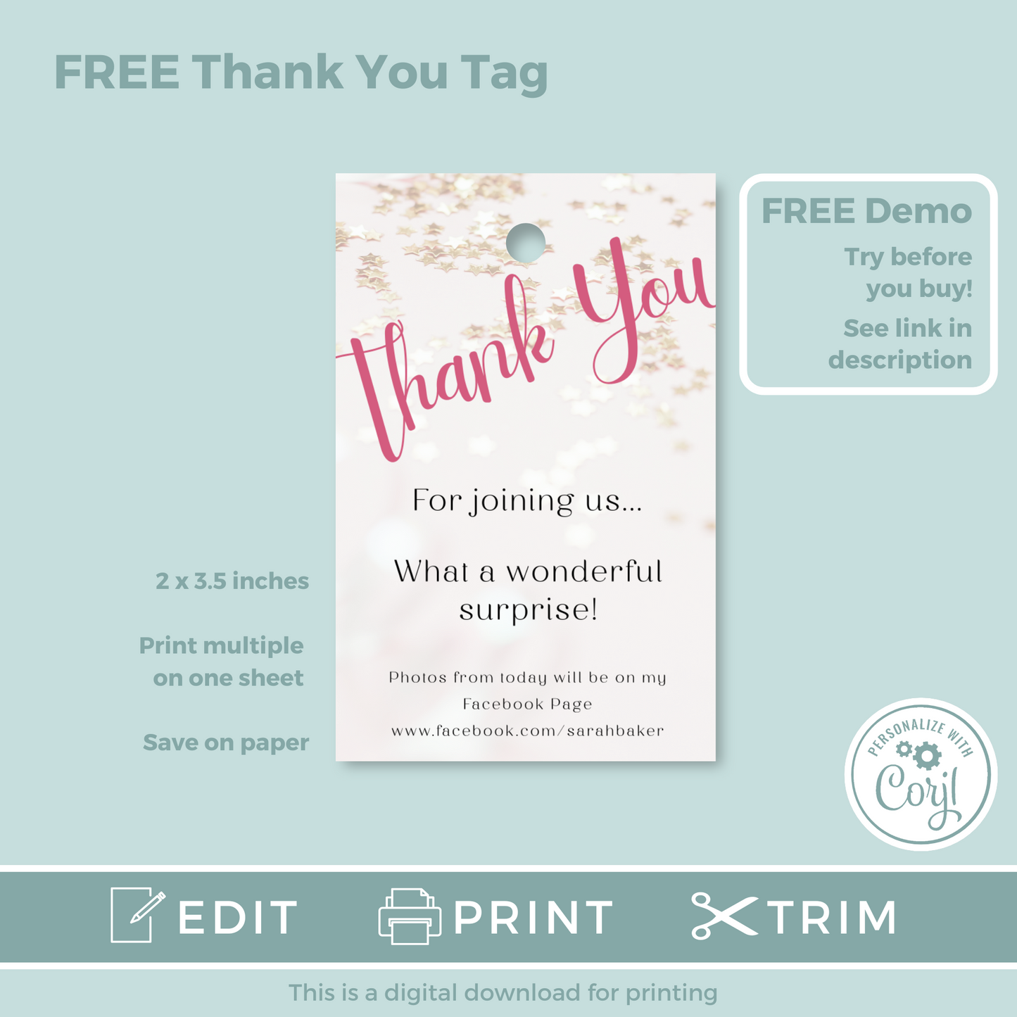 Editable Phone Birthday Invitation and FREE Thank You Tag - Surprise Pink