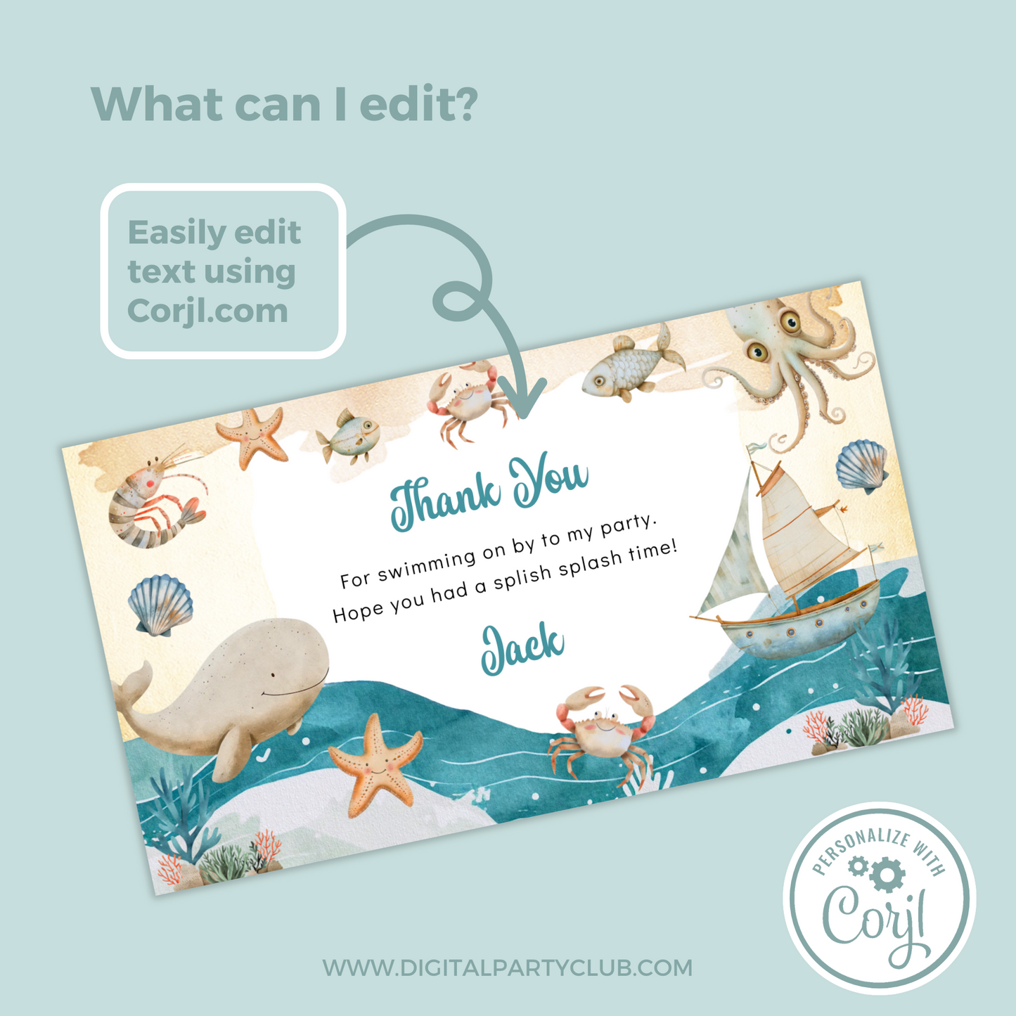 Editable Birthday Gable Box Label - Under the Sea