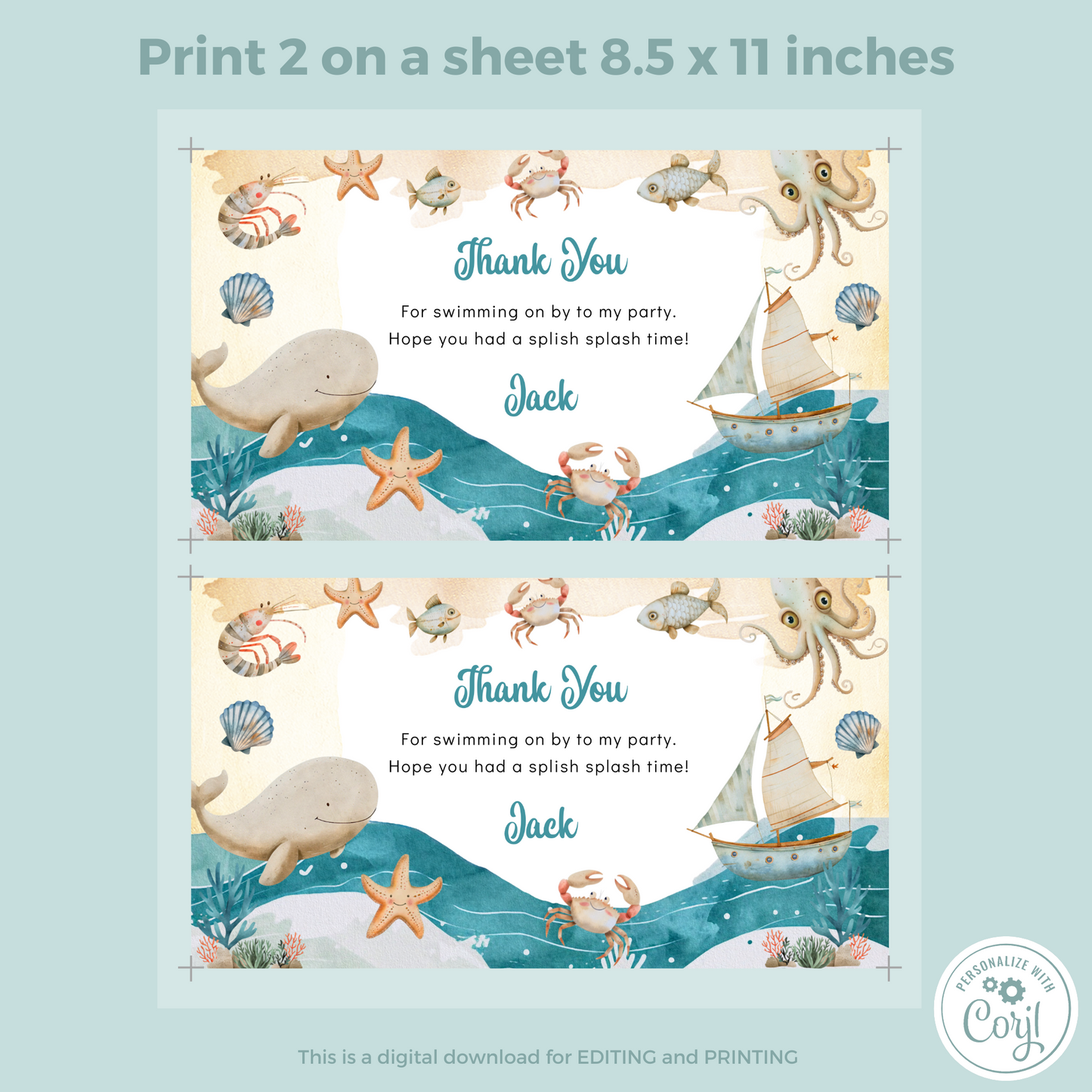 Editable Birthday Gable Box Label - Under the Sea