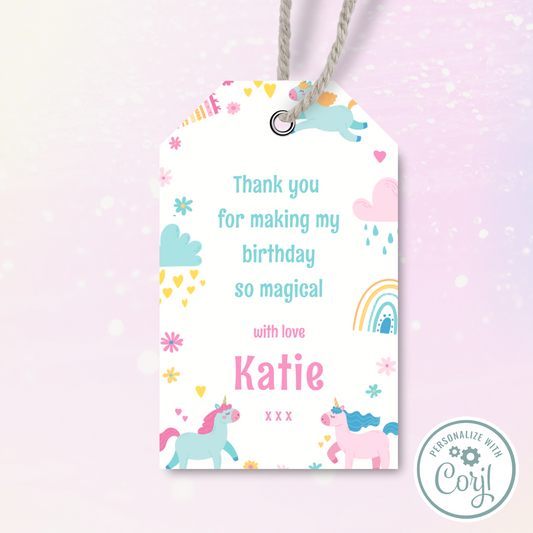 Editable Birthday Thank You Tag - Unicorn