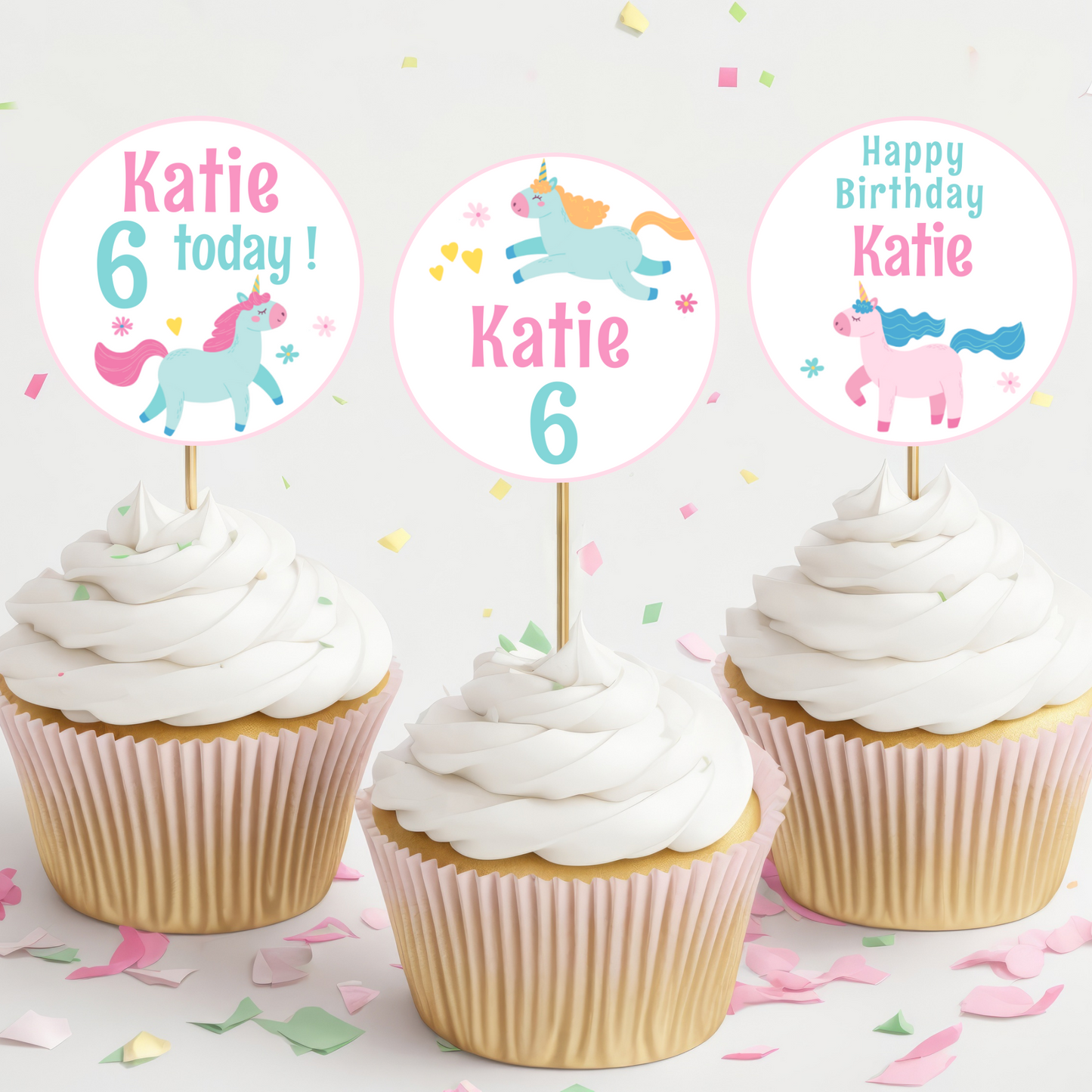 Editable Birthday Cupcake Toppers - Unicorn