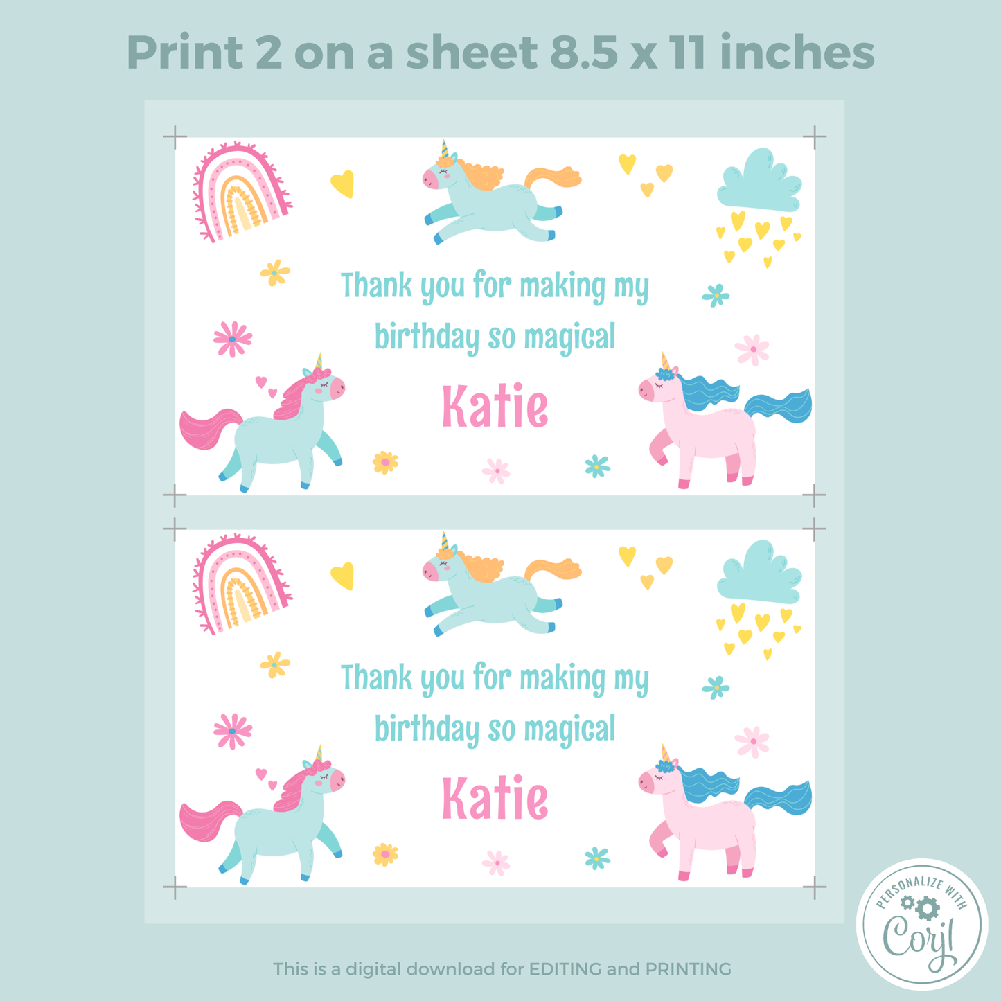 Editable Birthday Gable Box Label - Unicorn