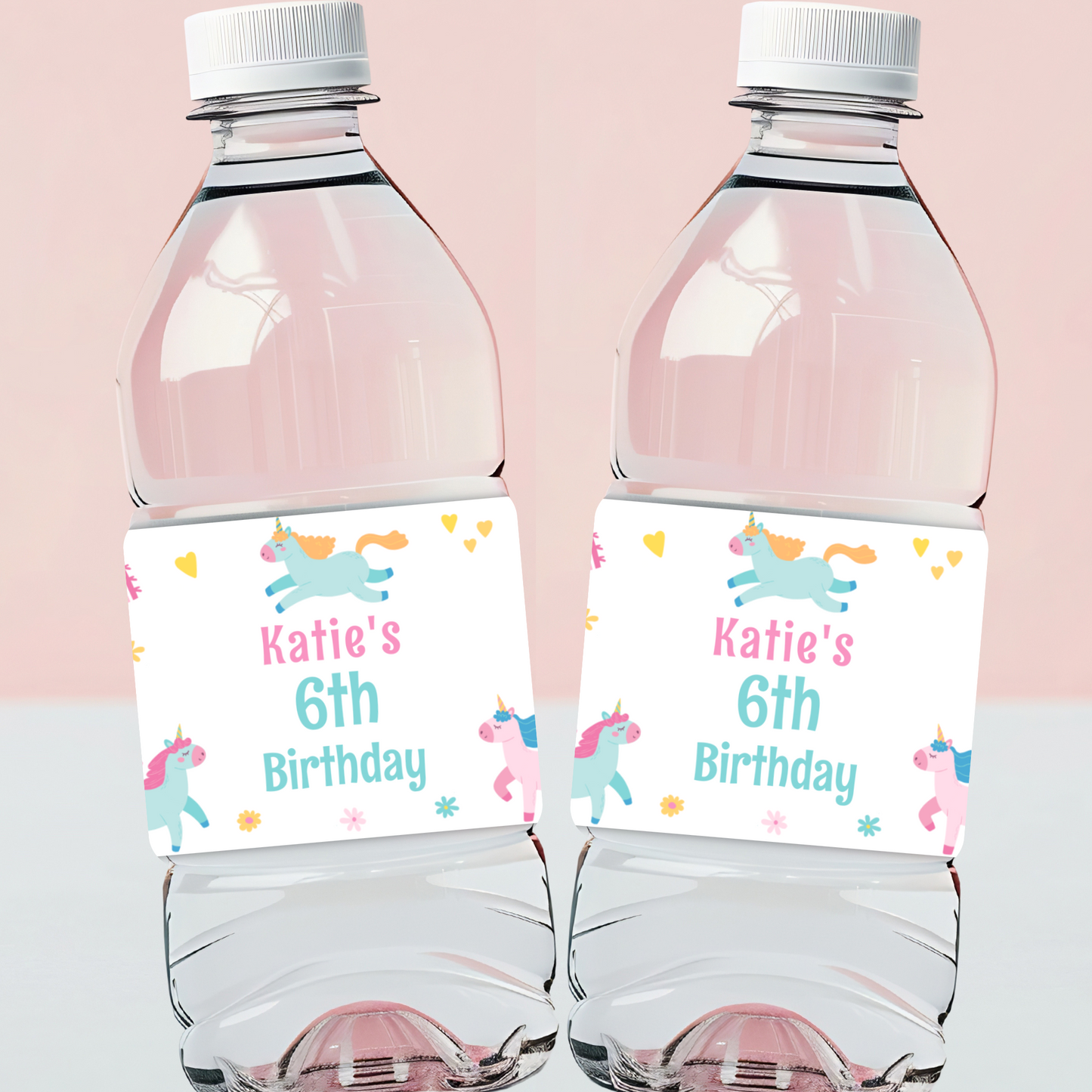 Editable Birthday Water Bottle Label - Unicorn