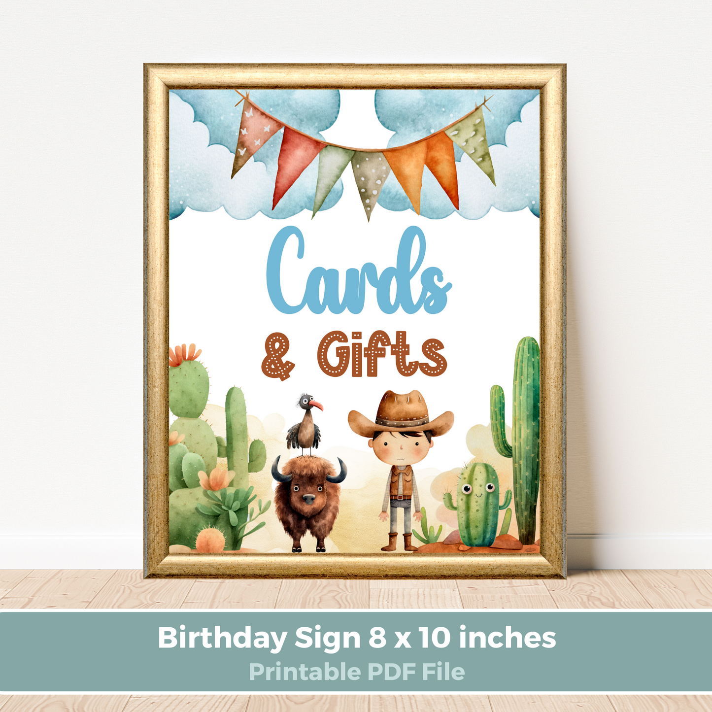 Printable Birthday Cards and Gifts Sign - Wild West
