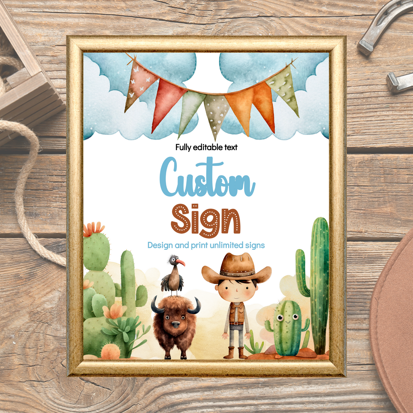 Editable Birthday Custom Sign - Wild West