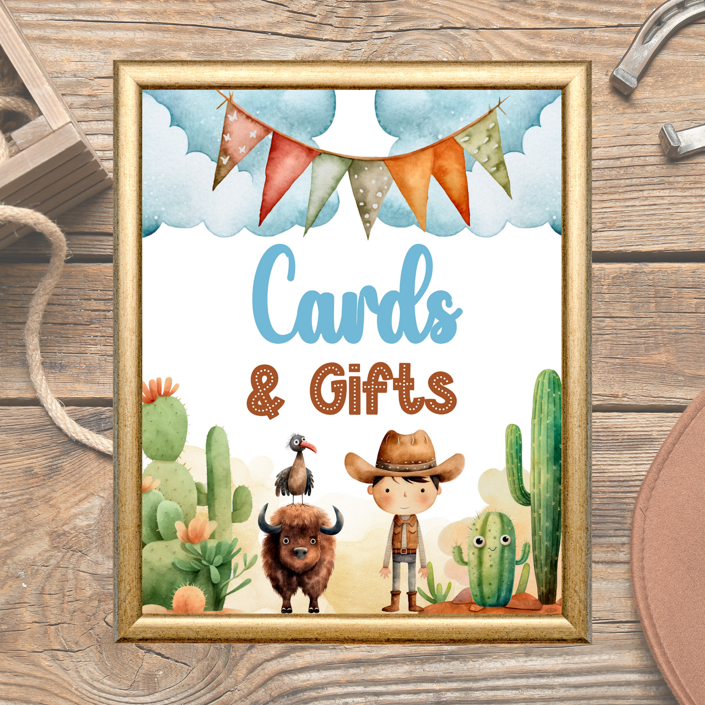 Printable Birthday Cards and Gifts Sign - Wild West