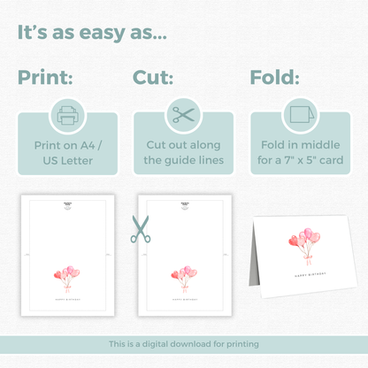 Printable Birthday Card - Balloons