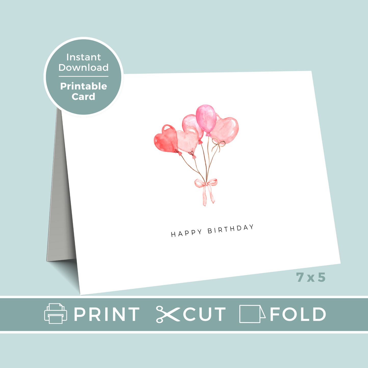 Printable Birthday Card - Balloons