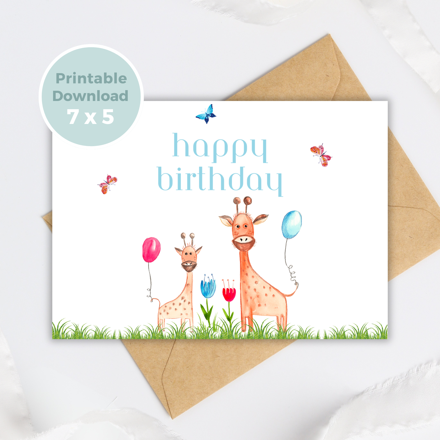 Printable Birthday Card - Giraffe