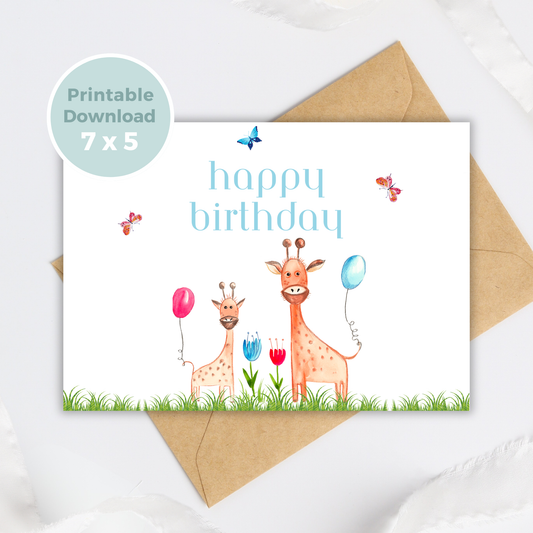 Printable Birthday Card - Giraffe