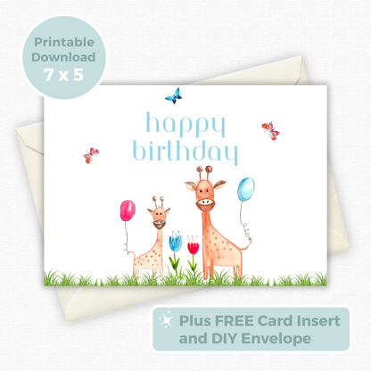 Printable Birthday Card - Giraffe
