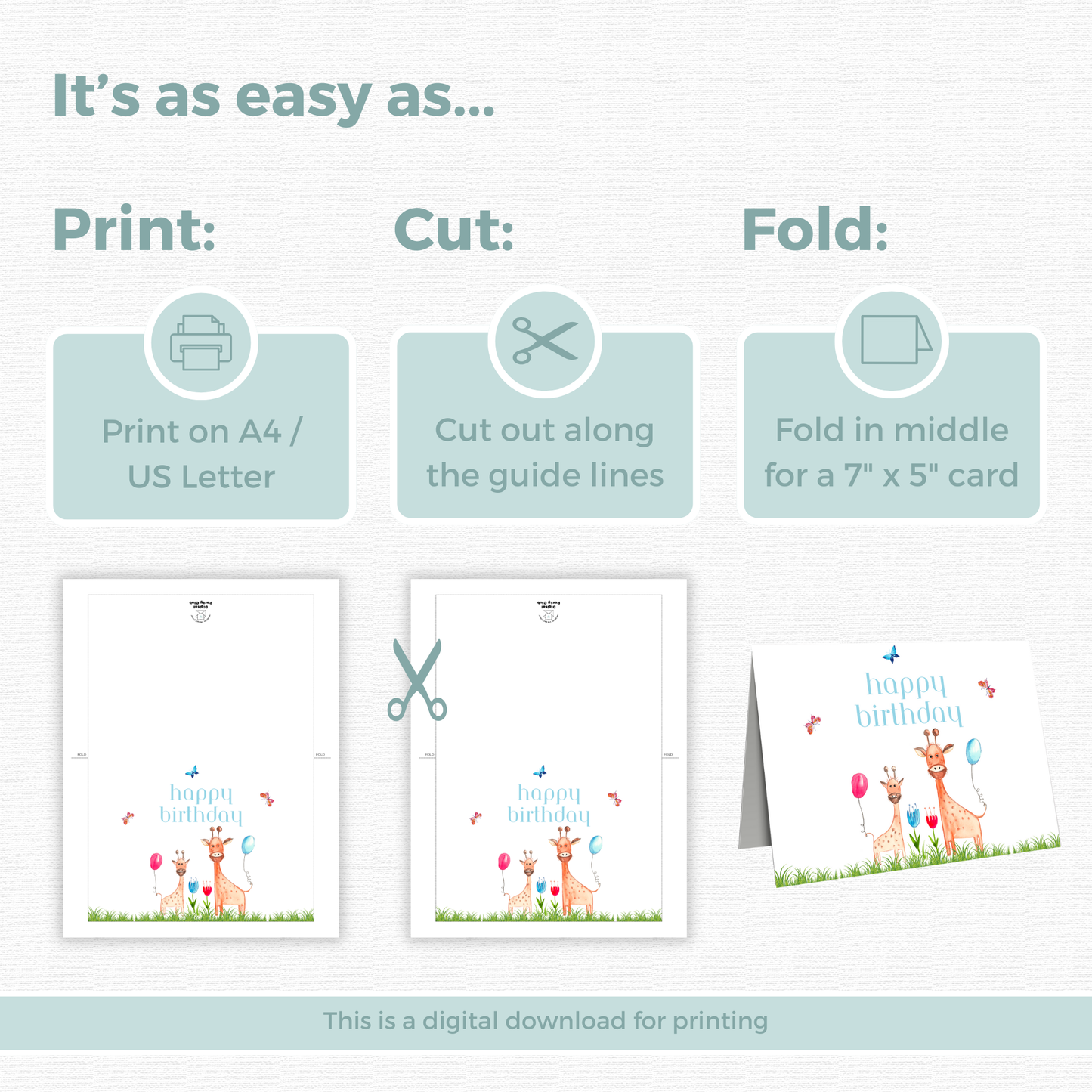 Printable Birthday Card - Giraffe