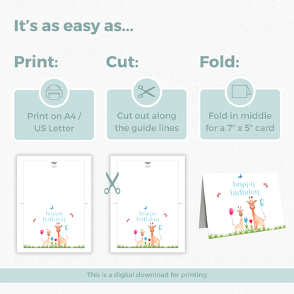 Printable Birthday Card - Giraffe