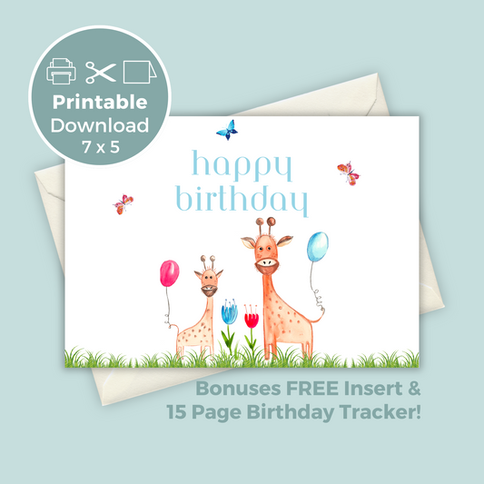 Printable Birthday Card - Giraffe