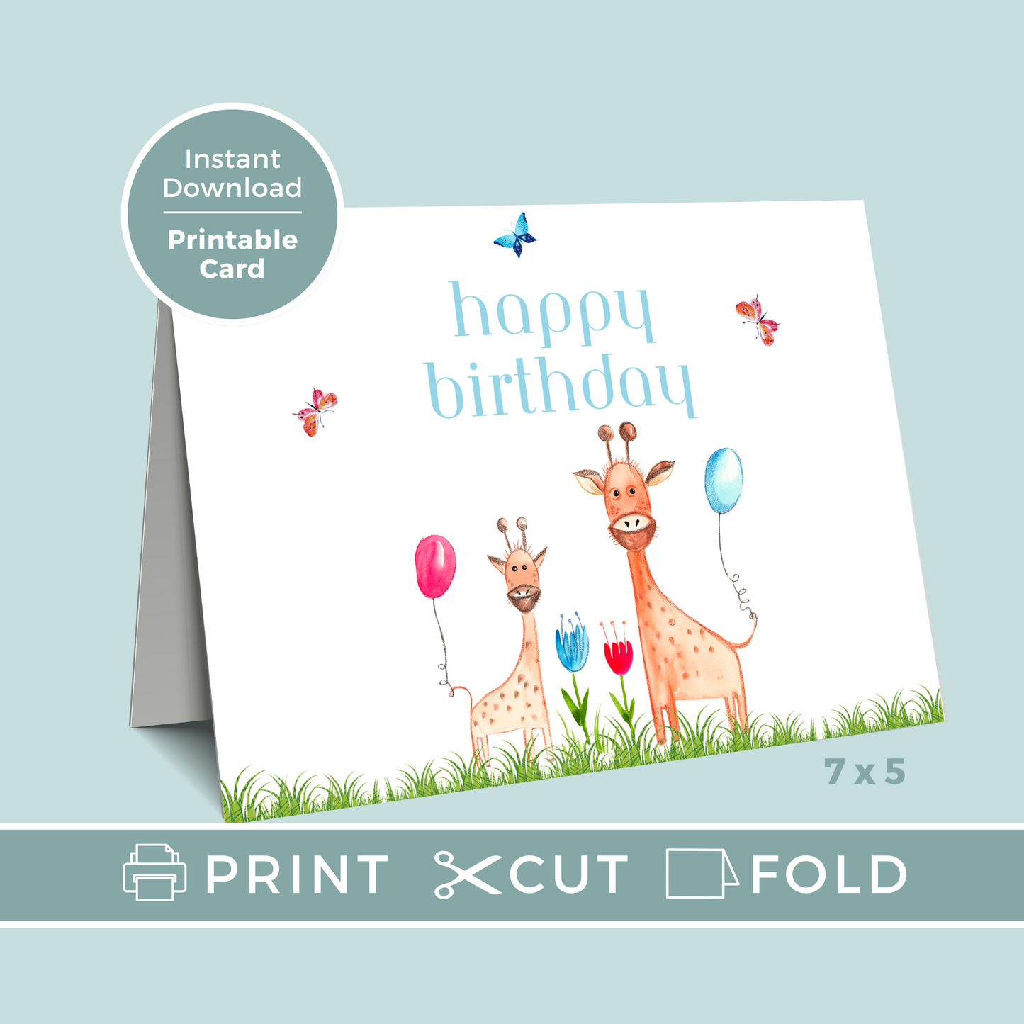 Printable Birthday Card - Giraffe