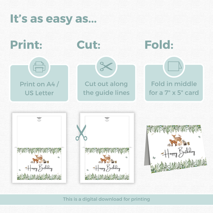 Printable Birthday Card - Woodland Animals