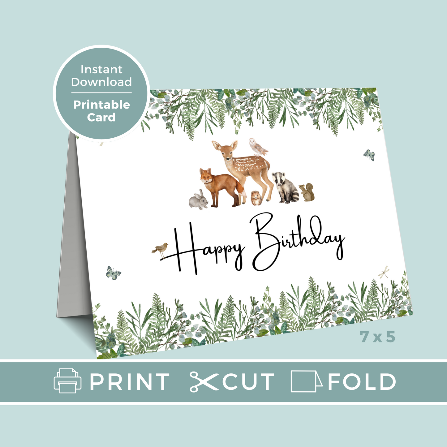 Printable Birthday Card - Woodland Animals