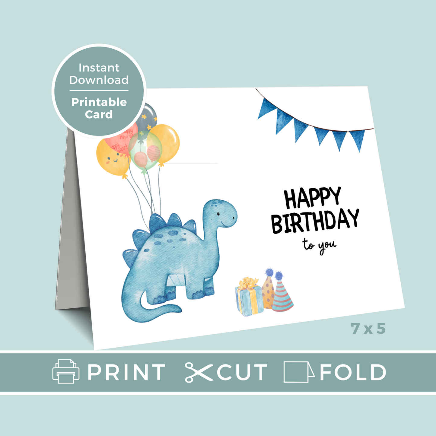 Printable Birthday Card - Dinosaur