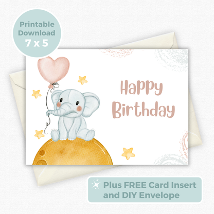 Printable Birthday Card - Baby Elephant