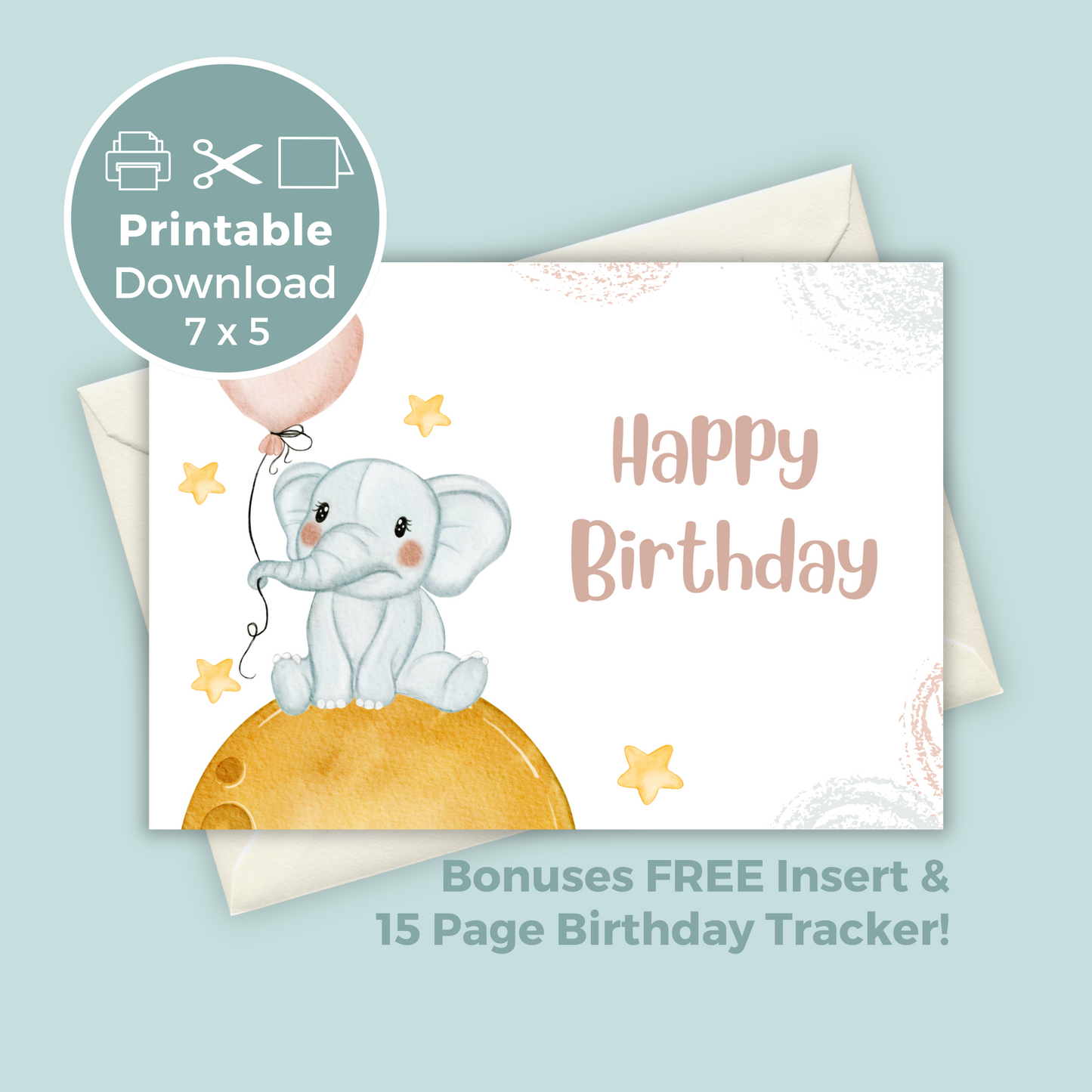 Printable Birthday Card - Baby Elephant