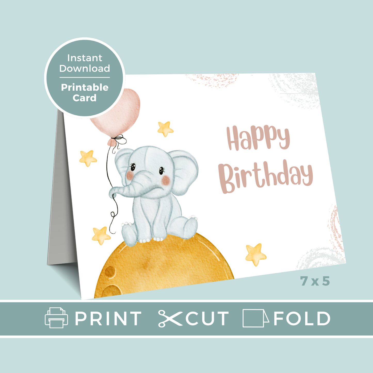 Printable Birthday Card - Baby Elephant