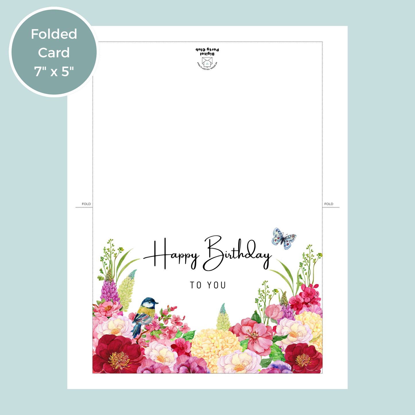 Printable Birthday Card - Red Pink Flowers