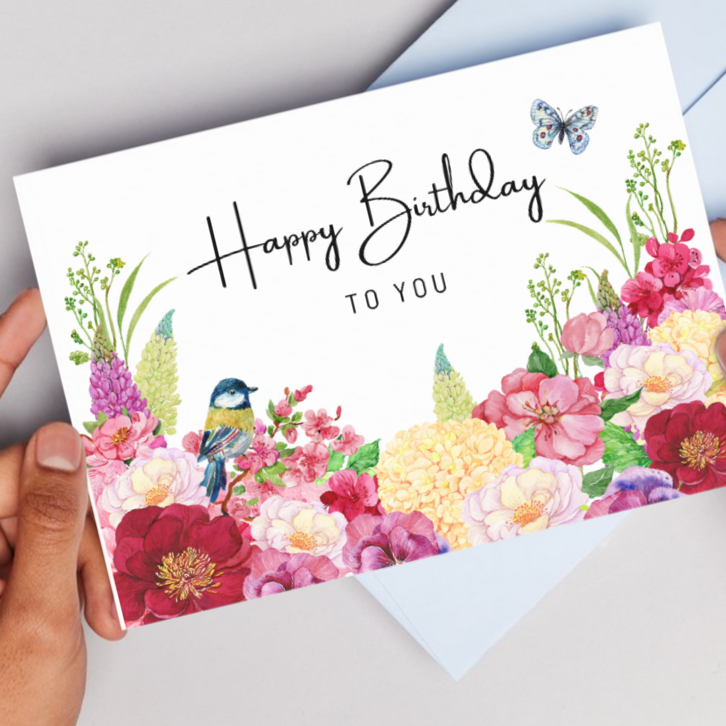 Printable Birthday Card - Red Pink Flowers