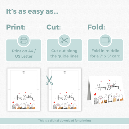 Printable Birthday Card - Cat Paws