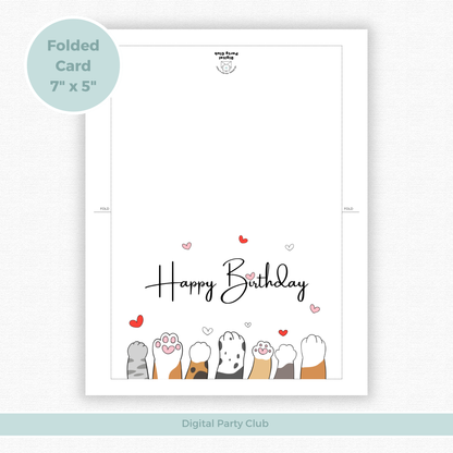 Printable Birthday Card - Cat Paws