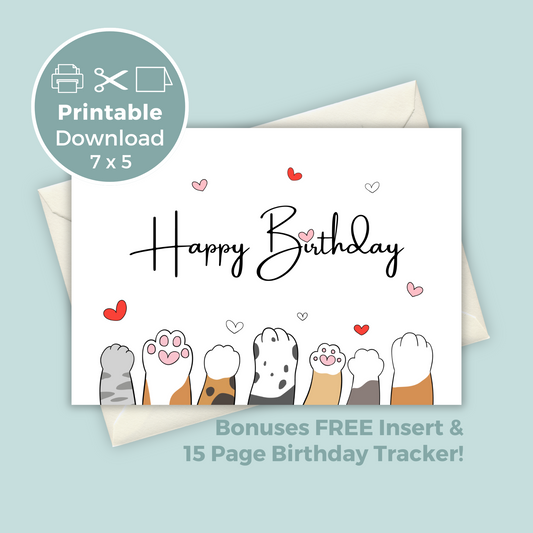 Printable Birthday Card - Cat Paws