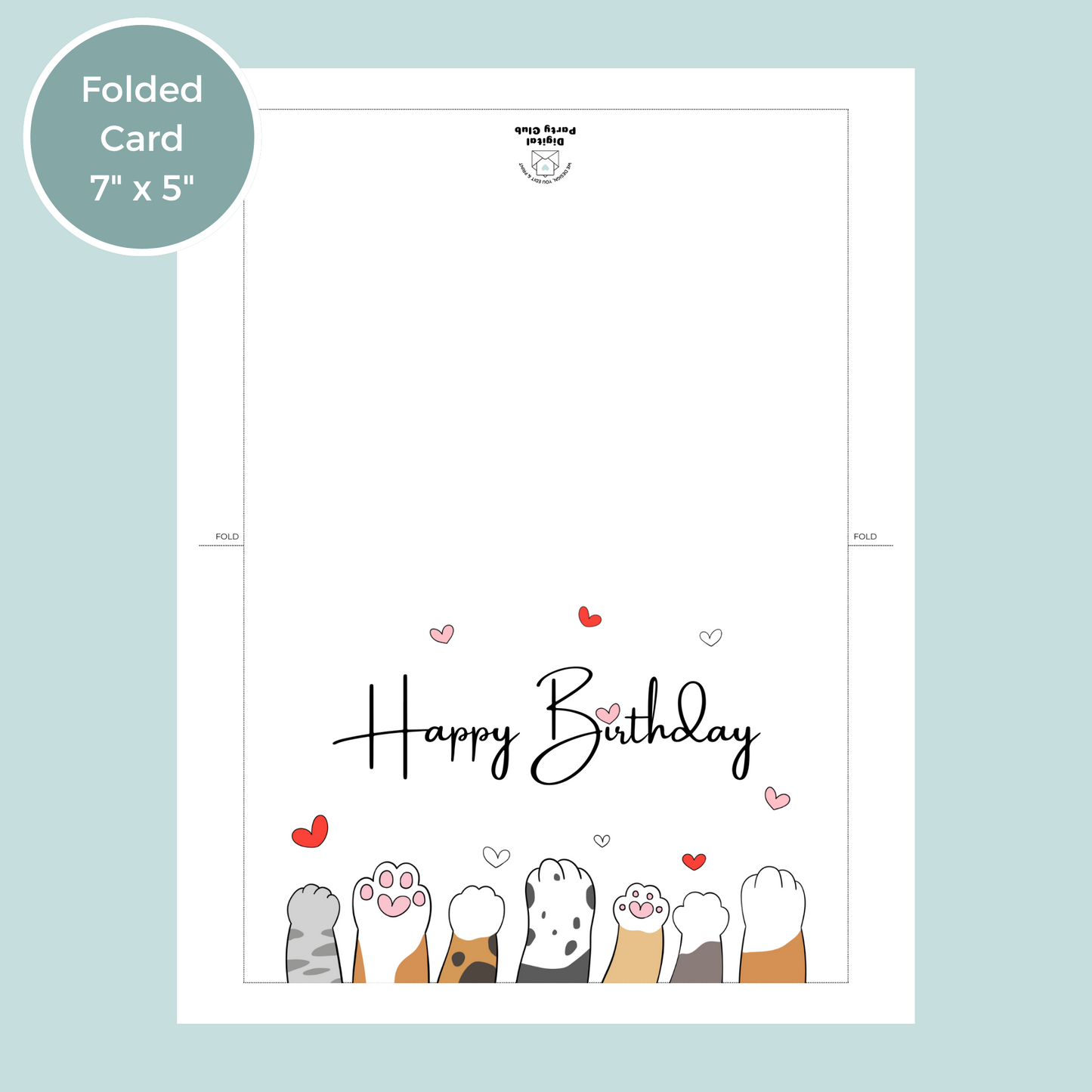 Printable Birthday Card - Cat Paws